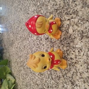 Cute Boy & Girl Ducks In Red Polka Dot Scarves Figurines/Salt & Pepper Shakers